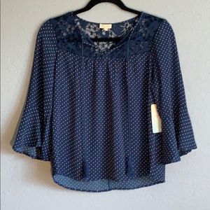 Lily White - Navy Pink Poka Dot Dress Shirt -Sz M